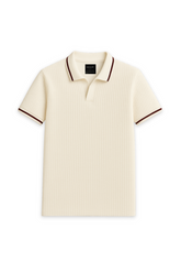 Cotton Waffle Knit Tipping Polo - Ivory